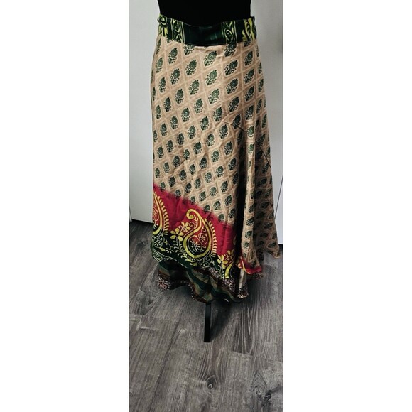 Maxi Reversible Sari Silk Wrap Skirt OSFM Multi layer Hippie Boho Festival Art - Picture 8 of 11